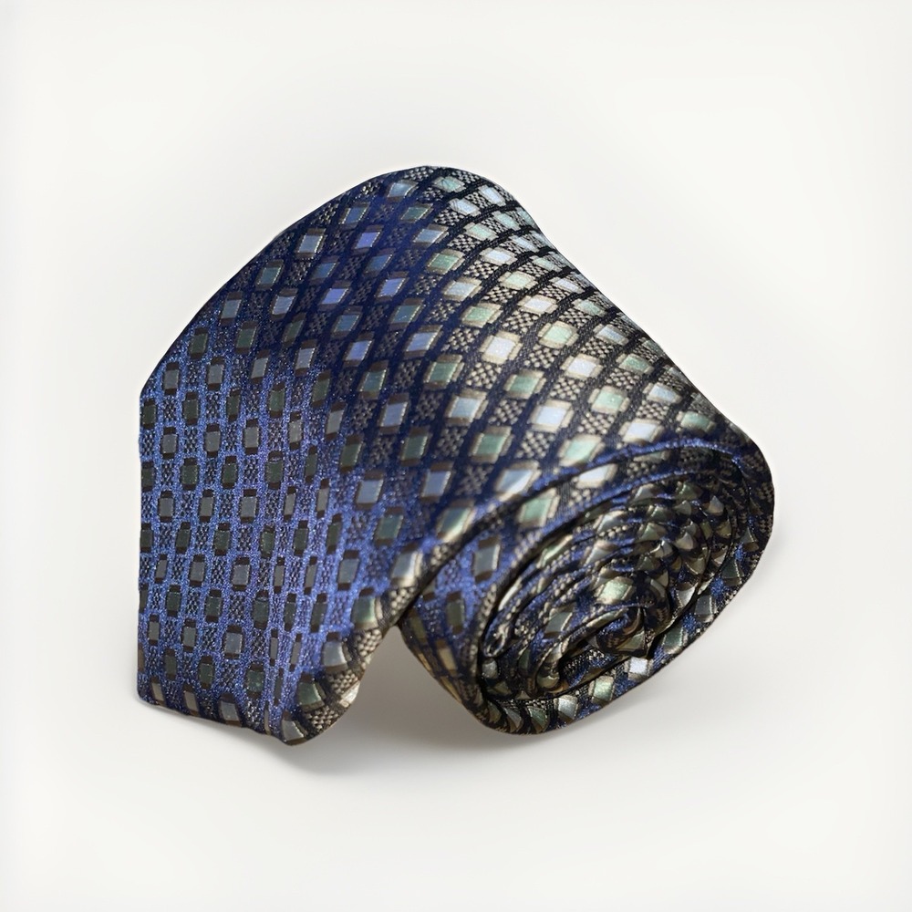Mens Van Heusen Necktie Metallic Geometric Patterned Polyester Neck Tie Handmade